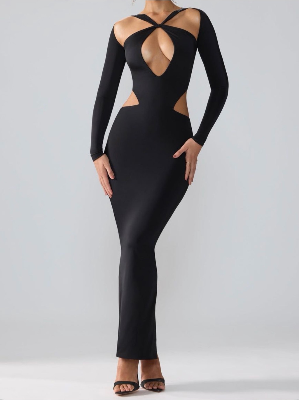 Oh Polly Black Long Sleeve Cutout Maxi Dress